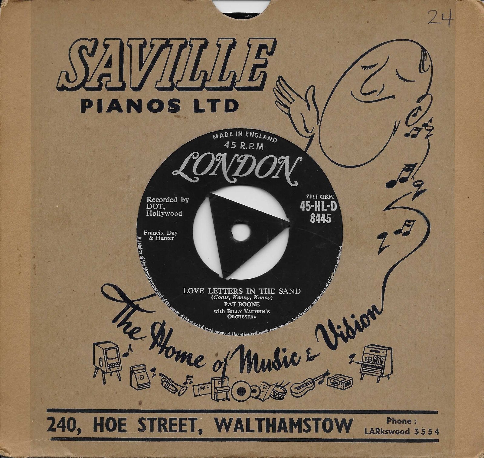 45-HL-D 8445 Bernadine Pat Boone with Billy Vaughn's orchestra from ITV, Channel 4 and Channel 5 library Back cover of 45-HL-D 8445